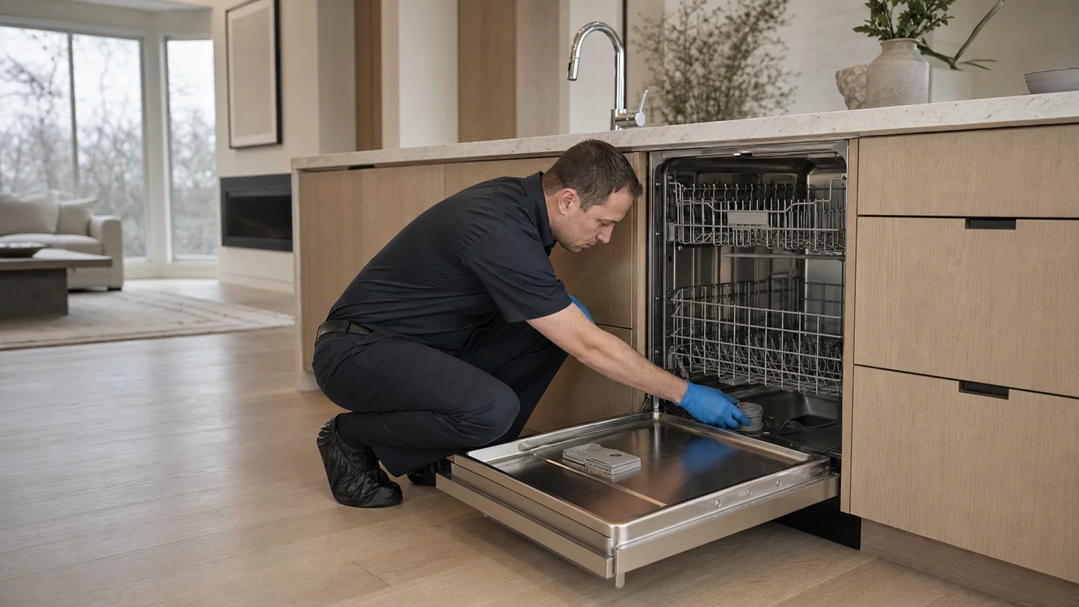 Panel-ready dishwasher diagnostic visit in the service area